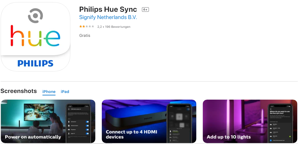 Philps Hue Sync App steht im App Store zum Download bereit